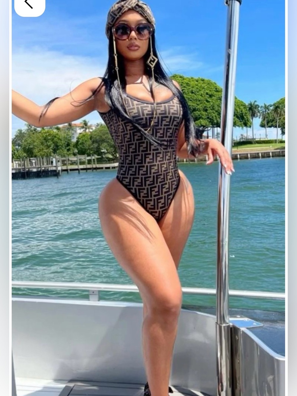 Fendi brown and Black Logo-Print One-Piece swimsuit - Picture 7 of 9